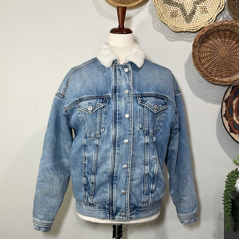 American Eagle Denim Faux Shearling Trucker Jacket Size XS